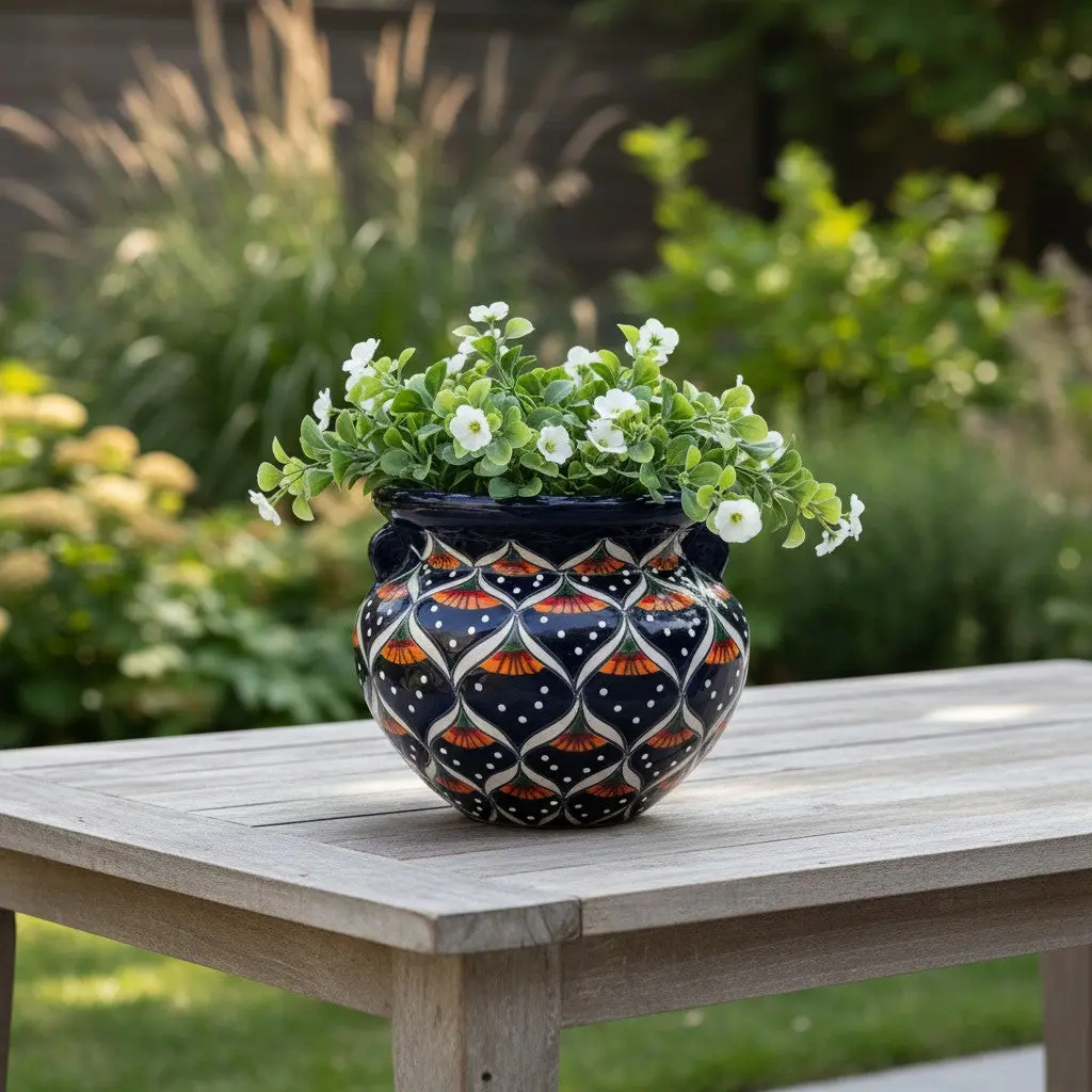 Blue Peacock Talavera Pot | Hand-Painted Mexican Ceramic