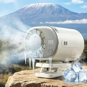 2026 Car Clip On Fan with LED Display - 360° Rotation, 199 Speeds Adjustable, USB Rechargeable Personal Cooling Fan, 16℃ Semi-Cooling Wide Clamp Battery 2000mAh Battery