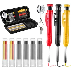 Carpenter Pencils with Retractable Holder, Deep Hole Marker Construction Pencils with Built in Sharpener and Portable Pencil Bag, Heavy Duty Retractable Pull Pen Holder, Ideal for Carpenter