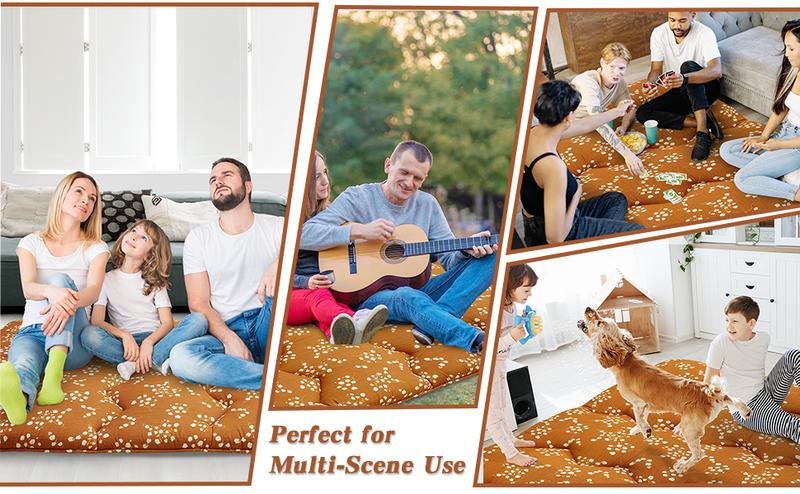 【GARVEE】Floral Pattern Japanese Futon Mattress, Full Size Sleeping Mattress for Adults, Guest Room, Floor Use, Roll Up for Camping and Versatile Comfort