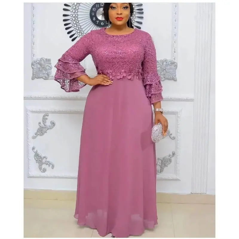 Muslim Clothing for Women, Cultural Dashiki Maxi Dress with Ankara Print Flair, Modest Muslim Outfits Party Gown with Lace Detail, Large Sizes, Full Maxi Drape, Bold Dashiki Style, Comfortable Store Outfit