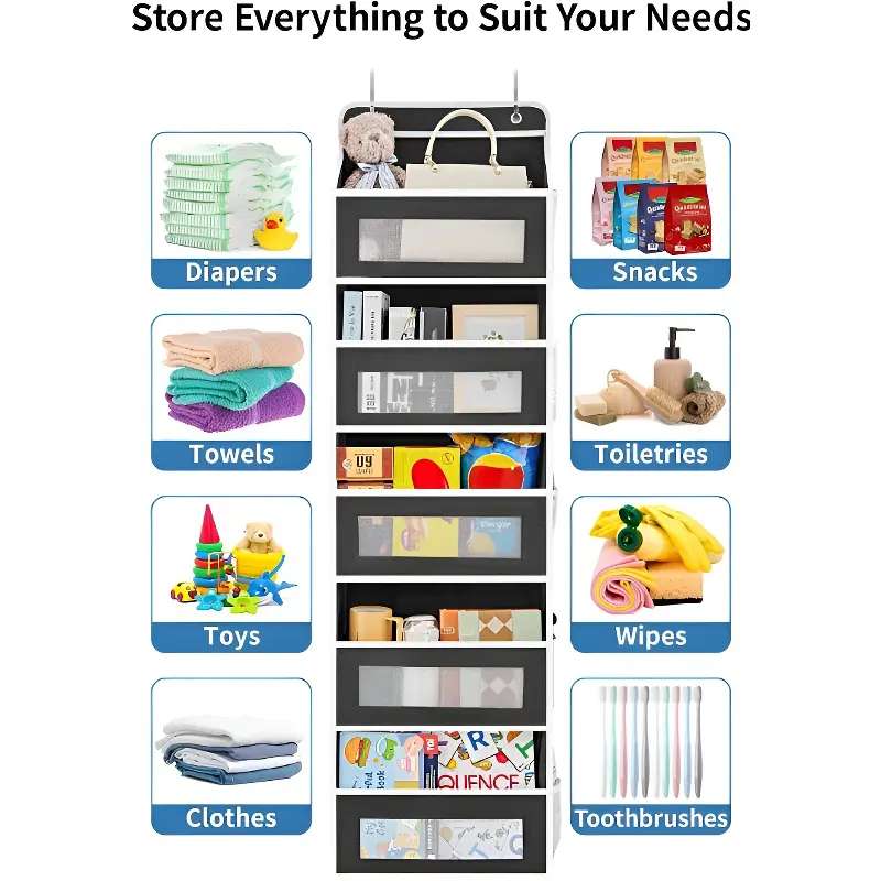 Over-the-Door Organizer Storage | Back-to-School Must-Have Hanging Storage Bag | 5 Large Pockets, 60 lb Capacity | Space-Saving Organizer for Closet, Bathroom, Bedroom, Dorm | Premium Non-Woven Fabric, Tool-Free Installation, Suitable for Wet Wipes, Pantr