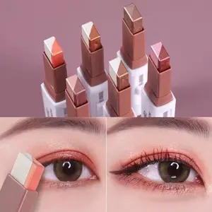 Dual Color Gradient Glitter Eyeshadow Stick, Natural Long-Lasting Waterproof Sweatproof Smudge Proof Pearl Shimmer Lazy Eye Makeup, Eye Makeup Products