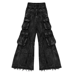 High Waisted Baggy Jeans for Men and Women Wide Leg Pants Punk Multi-Pocket Harajuku Washed Hip-Hop New Heavy Industry Y2K