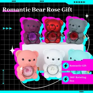 Romantic bear-shaped roses embracing bear-shaped roses, surprise red roses in a 360-degree rotating rose box, perfect for Valentine's Day, Mother's Day, birthdays, anniversaries, anniversary gifts, Artificial Rose Bear