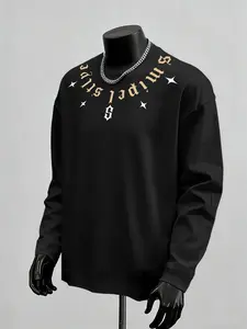 Men's Luxury Street Style Streetwear Fashion Printed Round Neck Long Sleeve T-Shirt, Casual Fitted Design, Perfect for Daily Commute and