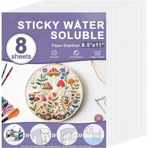 Stick and Stitch Embroidery Paper Wash  8.5"x11", 8 count Soluble Embroidery Stabilizer Printable Paper,  Stabilizer for Hand & Machine Embroidery, Ideal for Printing & Drawing Patterns.
