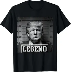Women's 100% Cotton Vintage Distressed Round Neck Short-Sleeve Graphic T-Shirt, Streetwear Casual Everyday Top with President Trump Mug Shot
