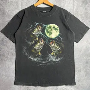 Bass Fish Moon Pepper Color Shirt, Oversize, Womens, Mens, Retro Shirt, Vintage Graphic Tee Womenswear