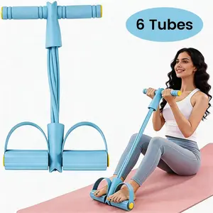 Pedal Resistance Bands with Handles, 6 Tube Fitness Resistance Band, Full Body Workout Equipment for Home Gym, Yoga Exercise Trainer for Abs Arms Legs