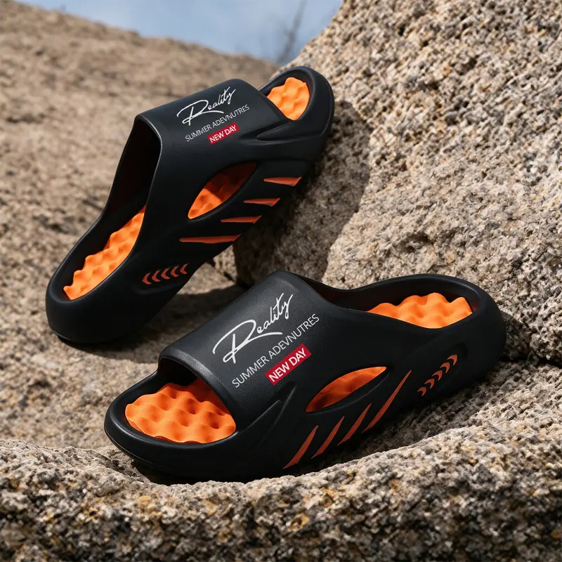 Men's Casual Solid Color Slide Sandals - Fashion Footwear with Non-slip Soft Lightweight Thick-bottom, Massaging Footbed, Breathable EVA for Indoor & Summer Beach Wear