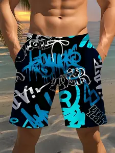 Men's Trendy Printed Beach Shorts, Swimming Shorts, Quick-Dry Breathable Casual Summer Swimwear, Fitted Short Pants for Vacation