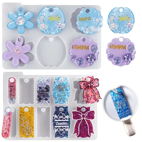 LET'S RESIN Classic Silicone Resin Molds - 2Pcs 16-Cavity Engraved Molds with Mirror-Smooth Interior for 20oz/30oz/40oz Tumbler Cup Lids, Ideal for Mass-Producing Custom Nameplates & Acrylic Epoxy Craft Tags