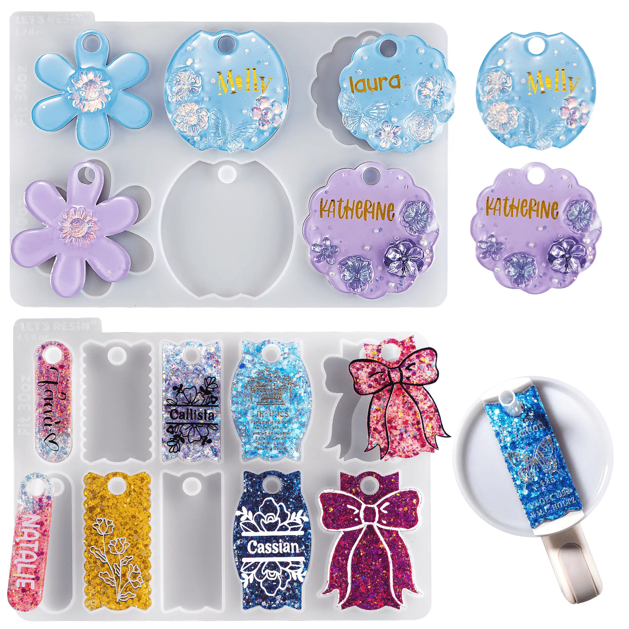 Name Plates Resin Molds, 2Count Silicone Name Tag Resin Molds with 16 Cavities for Tumbler Cup Lid, Epoxy Resin Molds for Stanley Cups, Keychain, Resi