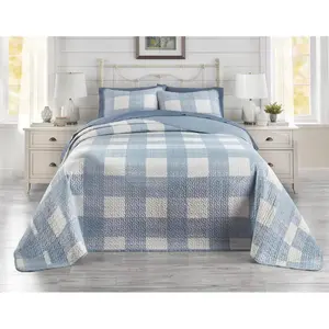 Bedding Reversible Two-Tone Ultra Soft Quilted Bedspread - Twin, Blue White