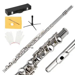Flower Dance 16 Keys C Cupronickel Flute Closed Hole Separated E Key for Student Beginners Silver with Hard Case Stand Cleaning Kit