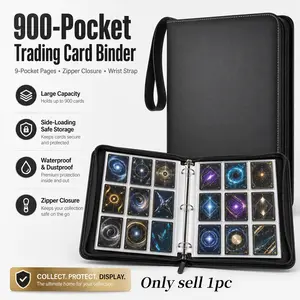 Trading Card Album 900 Pockets, 9 Pockets per Page, Large Capacity Double-Sided Zipper Card Storage Case, PU Leather Card Holder, durable and waterproof, Easy Display & Convenient to Carry, for Sports, Baseball, Football and Gaming Cards