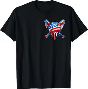 Baseball Drip American Flag for Boys Ice Cream Drip Youth T-Shirt Cotton Fabric