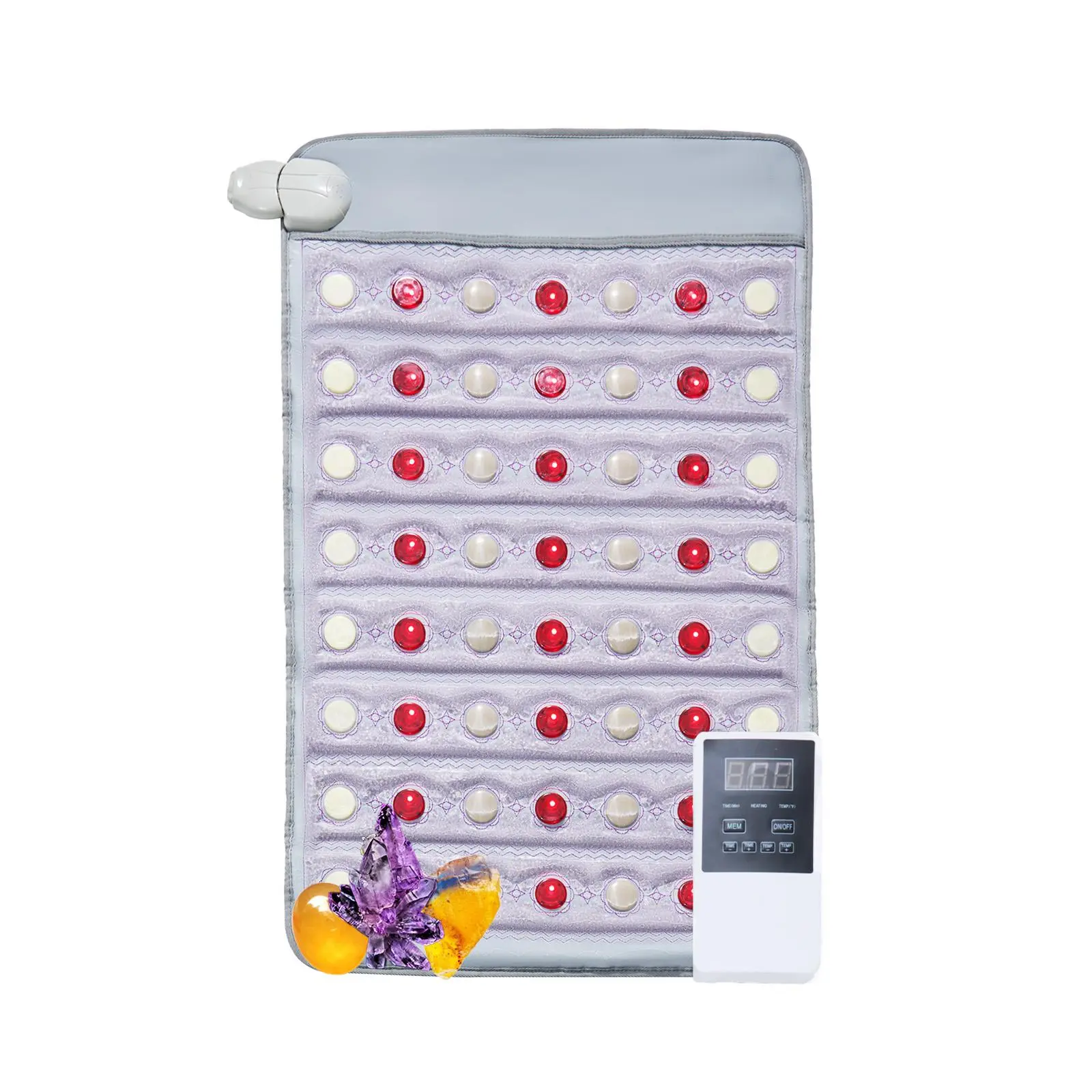 VEVOR Far Infrared Heating Pad, Amethyst Heating Pad with Jade & Tourmaline Stones, 660nm Photon Light & Negative Ions, 103-159℉ Hot Gemstones Mat with 0-12 Hours Timer for Pain Relief (32" x 20")
