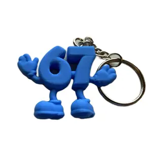 Viral 6-7 Keychain - Blue Number 67 Character Keychain with Metal Ring for Easy Attachment