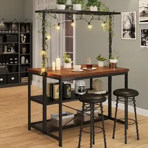 47.24×27.95×72.05 Inch Kitchen Island Table with Power Outlet, 3-Tier Bakers Rack Microwave Stand, Industrial Coffee Bar with Storage Shelf & Hooks