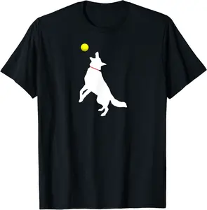 White German Shepherd Dog GSD Catching Yellow Tennis Ball T-Shirt - Eileenes Shop 38B07XZNTHNK