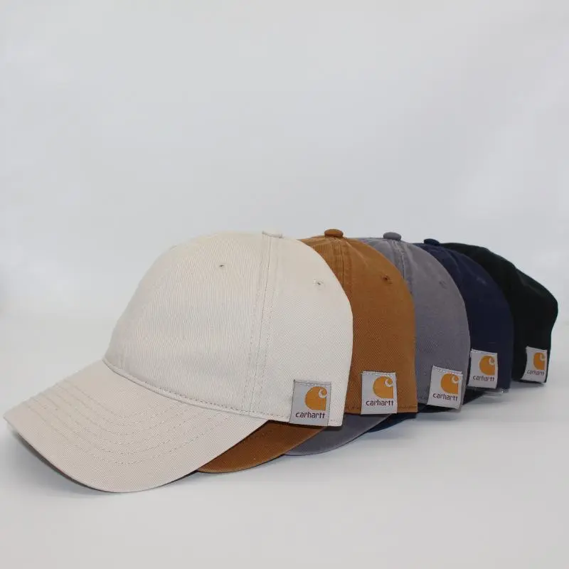 Washed Cotton Soft Top Baseball Cap, Solid Color Side Label Curved Brim Dad Hat, Vintage Casual Adjustable Sun Caps for Men Women