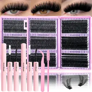 6 Styles Large Capacity DIY Lash Extension Kit 30D 40D 50D 60D 80D 100D Mixed Length Individual Lash Clusters False Eyelashes with Lash Bond and Seal Tweezers Brush DIY Eyelash Extensions at Home
