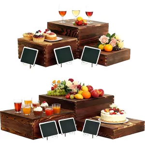 6 Pack Rustic Wooden Buffet Risers Rustic Wood Cupcake Stand Catering Buffet Display with Mini Signs Food Risers for Buffet Table Dessert Display Stand for Home Decor Party Wedding Birthday