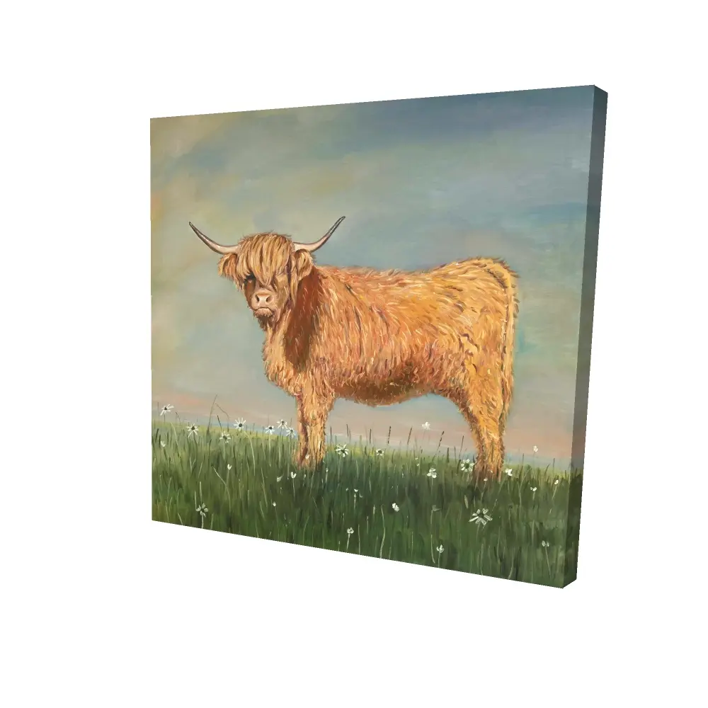 360 Stand Daisy the Highland Cow Wall Print - 36x36 in. Artistic Nature Landscape Artwork, Farmhouse Rustic Home Decor, Kitchen Wall Accent, Gift for Home Supplies Enthusiasts