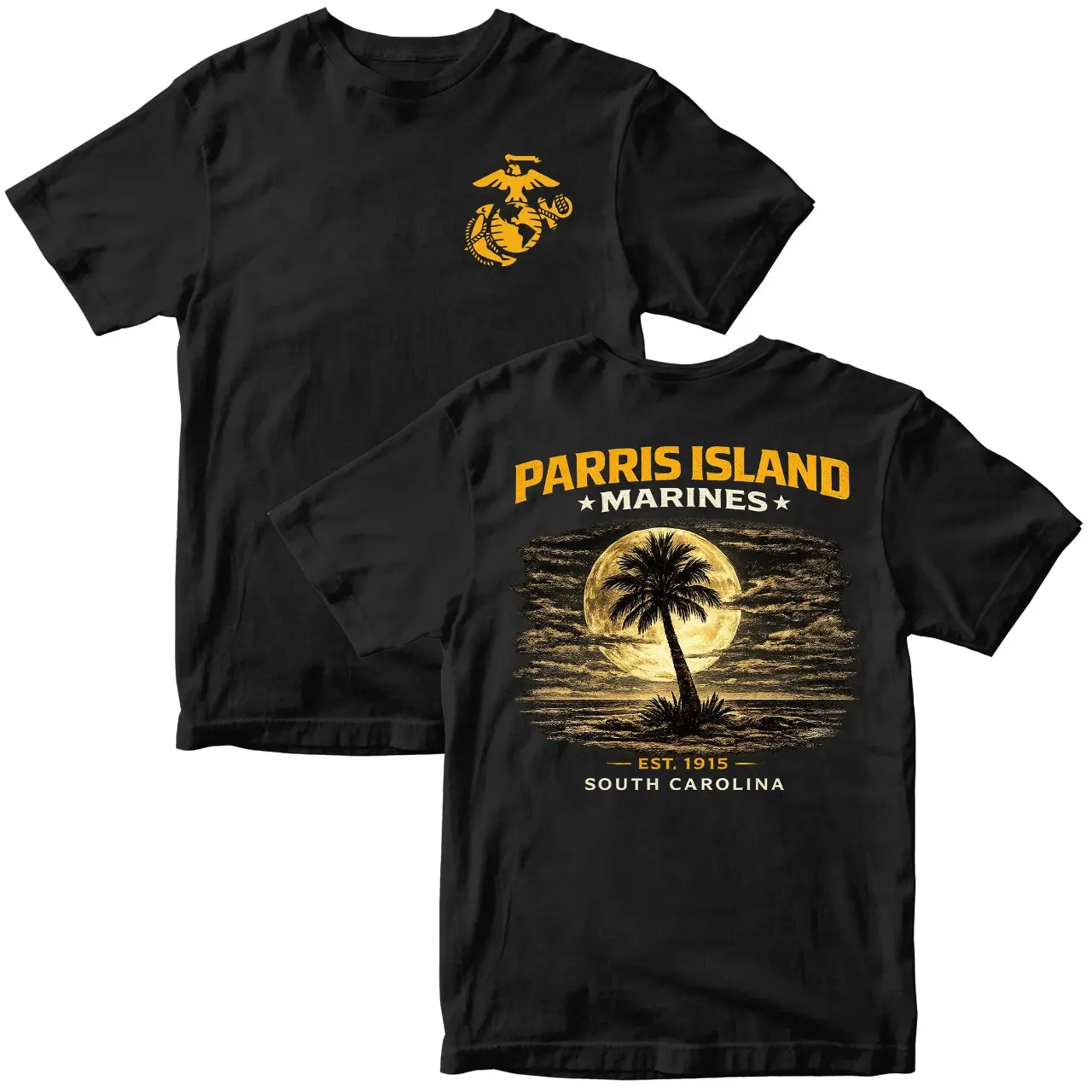 Men's Short-Sleeve Round Neck Graphic T-Shirt - Parris Island Marines South Carolina USMC Recruit Depot Pride Top, Military Training Heritage Menswear, Veteran Support Gift, Patriotic Casual Everyday Outfit