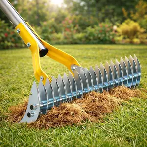 Manual Thatch Rake for Lawns - Effortless Dead Grass & Moss Removal Tool, Dual-Action Dethatcher and Scarifier Rake with 15" Head and 70" Long Handle