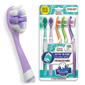 GuruNanda Butter On Gums Toothbrush, ADA Accepted, with 8000+ Ultra Soft Softex Bristles for Sensitive & Receding Gums, Perfect for Whiter Teeth, 8 Ct