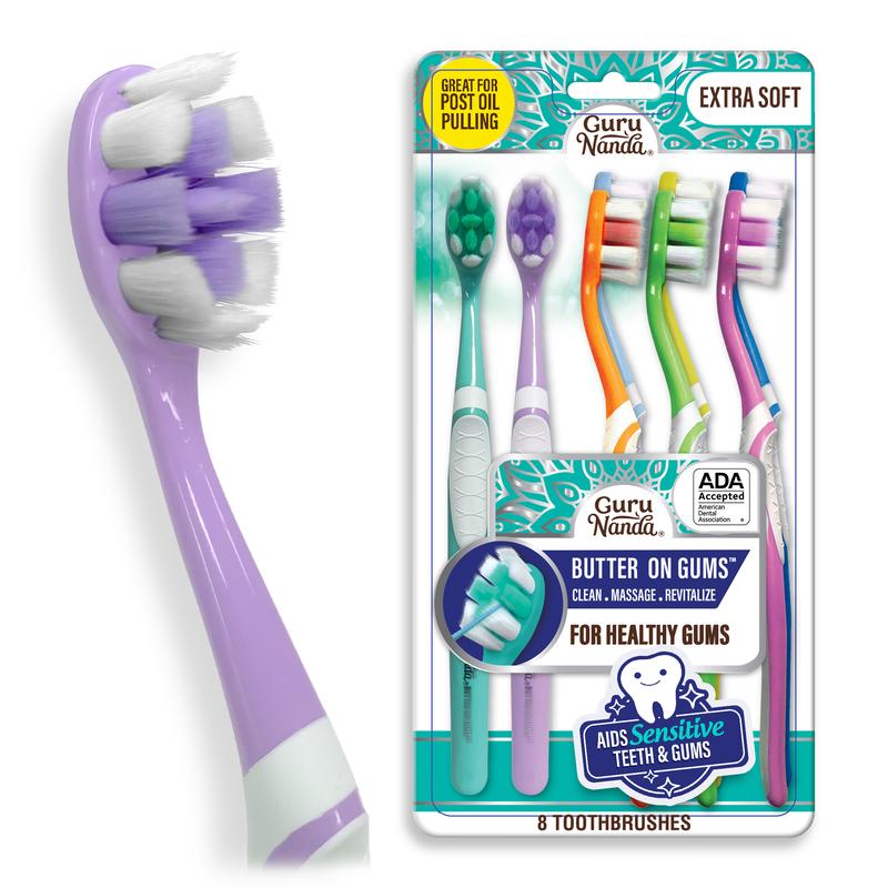GuruNanda Butter On Gums Toothbrush, ADA Accepted, with 8000+ Ultra Soft Softex Bristles for Sensitive & Receding Gums, Perfect for Whiter Teeth, 8 Ct