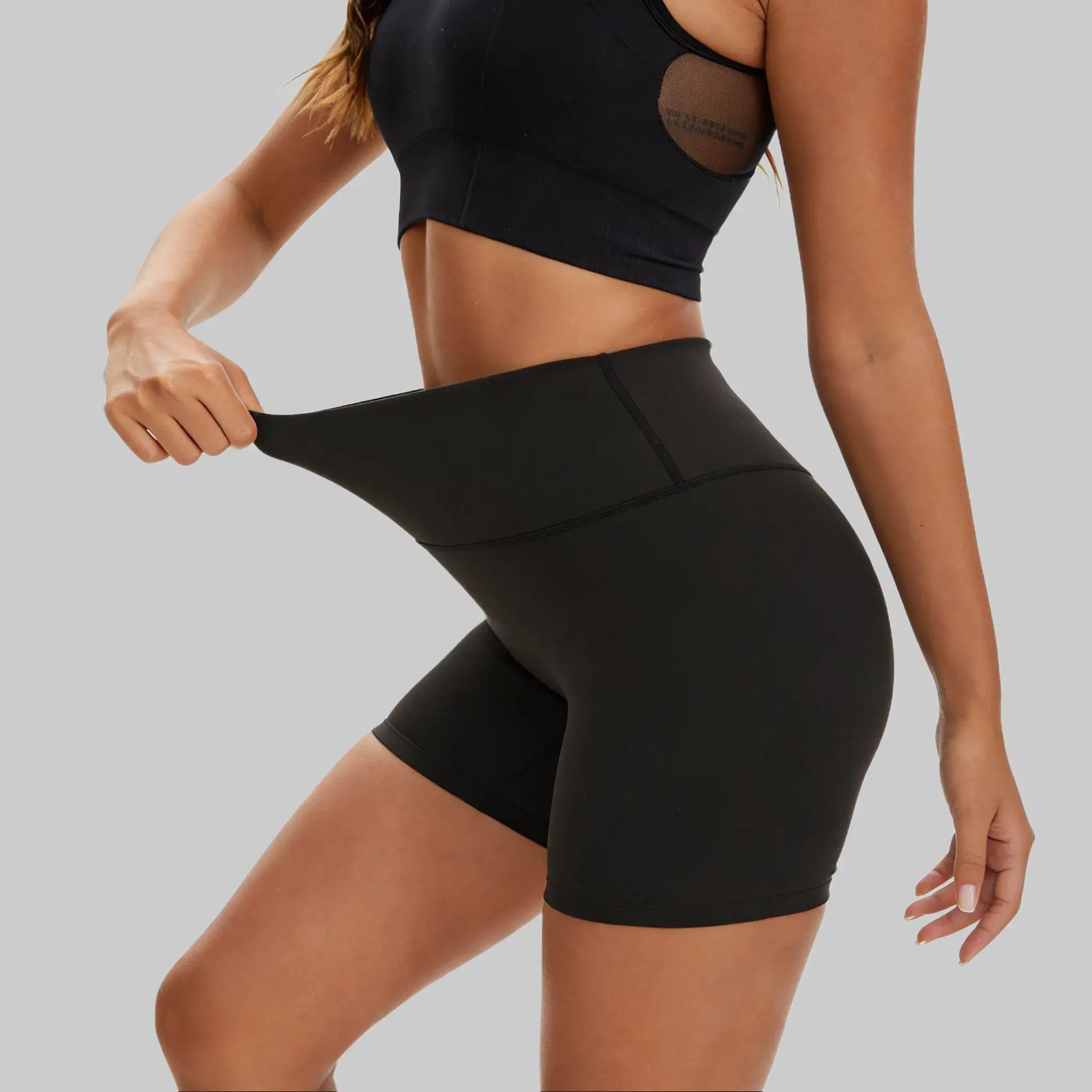 Noeallyrisss Women's High-Waisted Black Sporty Sports Shorts - Breathable, Snug Compression for Workout & Daily Wear