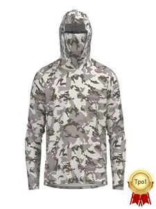 Men's Fishing Hooded Long Sleeve T-Shirt with Face Mask, Quick Dry Breathable Camouflage Design, Casual Outdoor Wear for Beach Lake, Athletic Sports Clothing