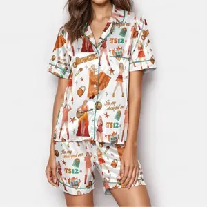 TS12 Showgirl Era Satin Pajama Set Women, Pop Star Inspired Sleepwear, Silky Lounge Outfit, Summer Fan Gift Idea