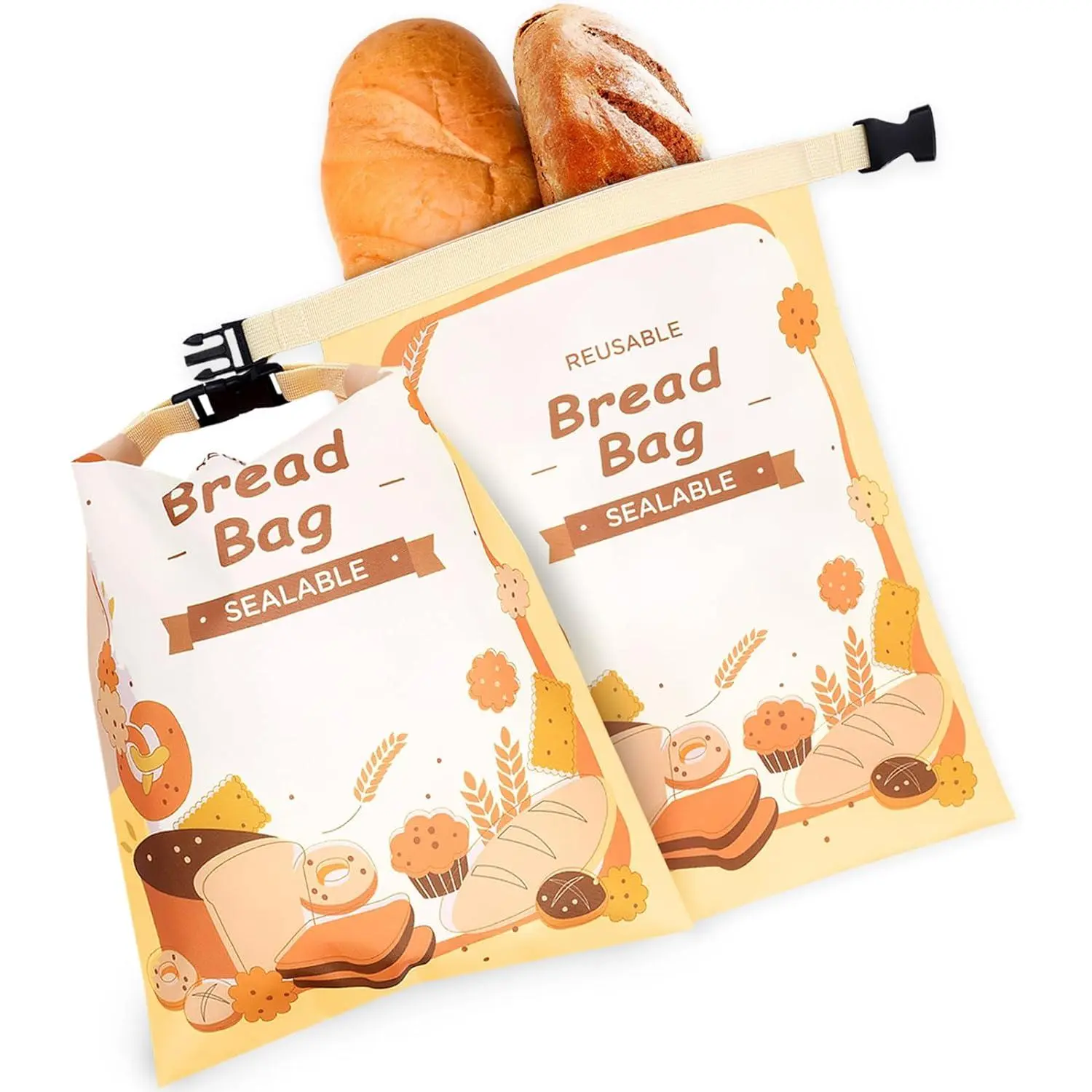 2 Pack Bread Bag - Fully Sealable Sourdough Storage Bag with Sealed ...