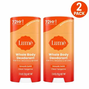 Lume Whole Body Deodorant, Smooth Solid, Clean Tangerine Scent, 2.6 oz, 2-Pack, Aluminum-Free