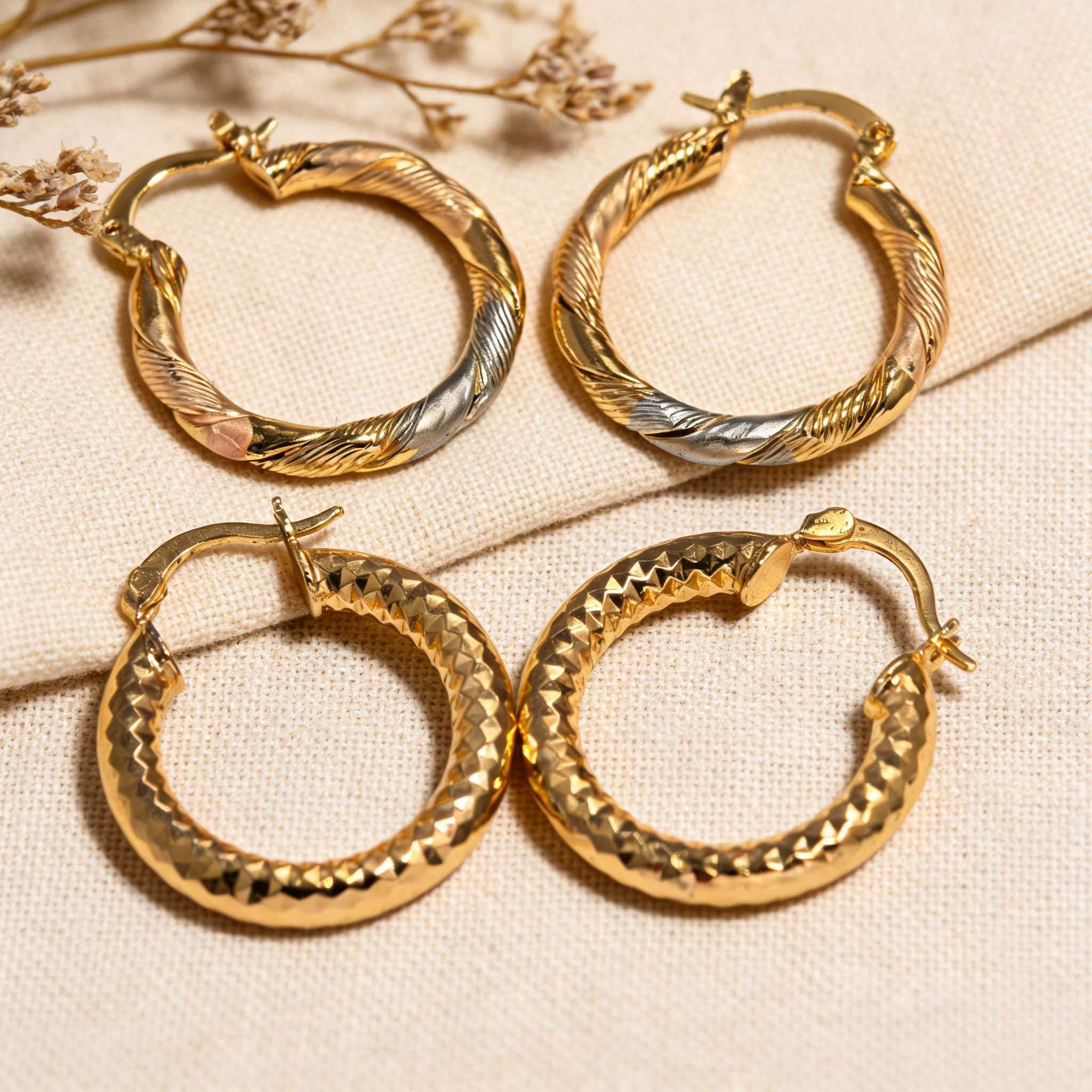 Hypoallergenic 18K Real Gold Plated Hoop Earrings Set Waterproof Long Lasting Color Retention for Everyday Wear