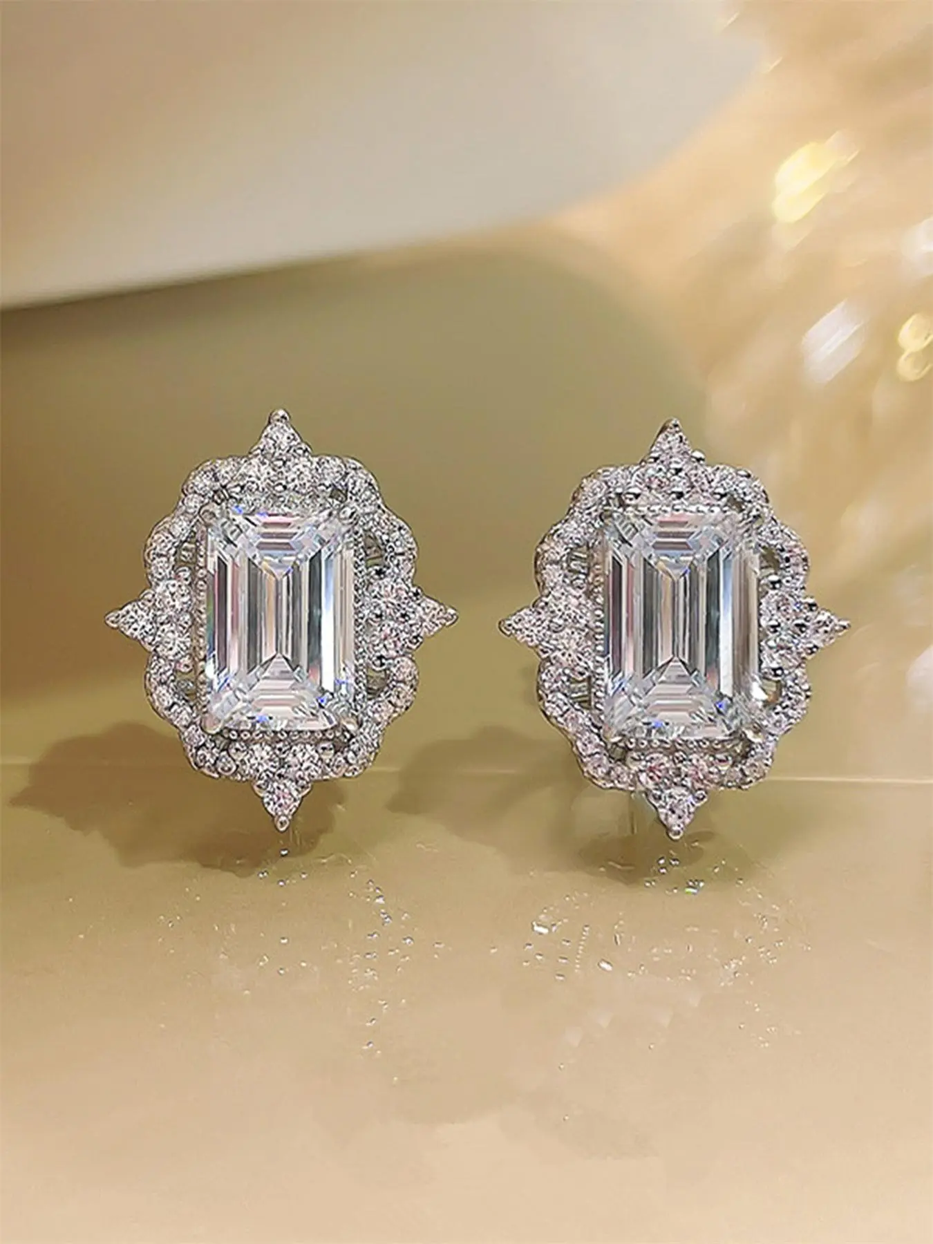 Elegant Square Shaped Artificial Zirconia Decorated Stud Earrings, With Zirconia, High Quality Earrings, Fashion Jewelry for Party, Daily Clothing Decor, Trendy All-match & Exquisite Jewelry for Birthday Gift, Jewelry Gifts, Studs Earrings