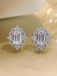 Elegant Square Shaped Artificial Zirconia Decorated Stud Earrings, High Quality Earrings, Fashion Jewelry for Party, Daily Clothing Decor, Trendy All-match & Exquisite Jewelry for Birthday Gift, Jewelry Gifts, Studs Earrings