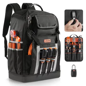 VEVOR Tool Backpack,  56 Pockets, Heavy-duty Tools Storage Organizer Bags with Molded Base, Electrician Jobsite Backpack for Construction Jobsite, Electrician, Industrial, Repairman, and HVAC Techs