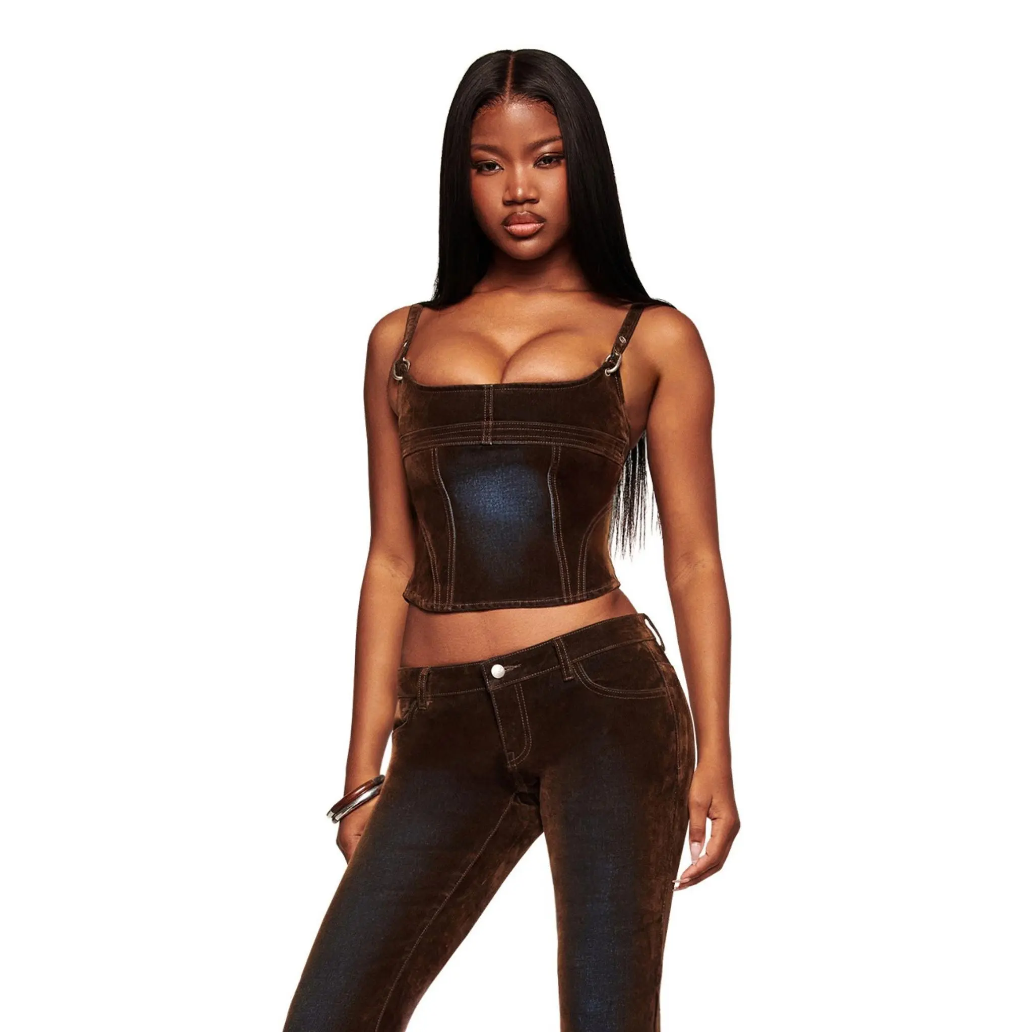 VIVAINE DENIM CORSET TOP - NEUTRAL