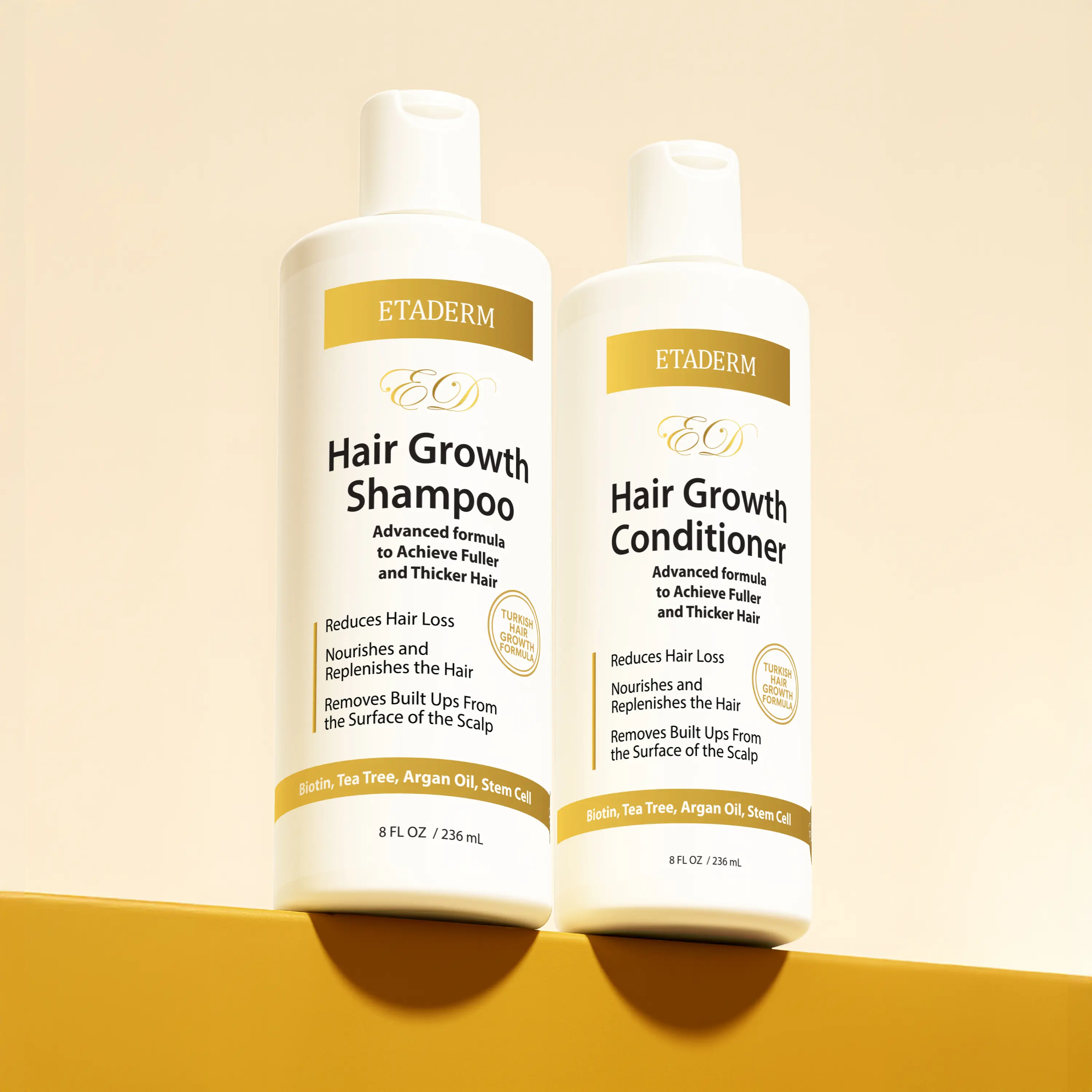 ETADERM Hair Growth Shampoo & Conditioner - Water-Free Aloe Vera with Biotin, Argan Oil & Apple Stem Cells - Sulfate-Free 12 oz Duo for Fuller Thicker Hair