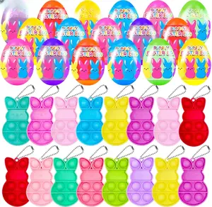 24 PCS Prefilled Easter Eggs with Bunny Pop Bubble Fidget Keychains Toy Inside for Kids Boys Girls Easter Basket Stuffers Party Favors Easter Egg Hunt