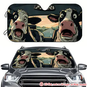 1pc cartoon expression of cows inside the car, 2D high-definition printing of car sunshade, effectively blocking sunlight, suitable for decorating the front windshield of trucks, General Motors, and SUVs