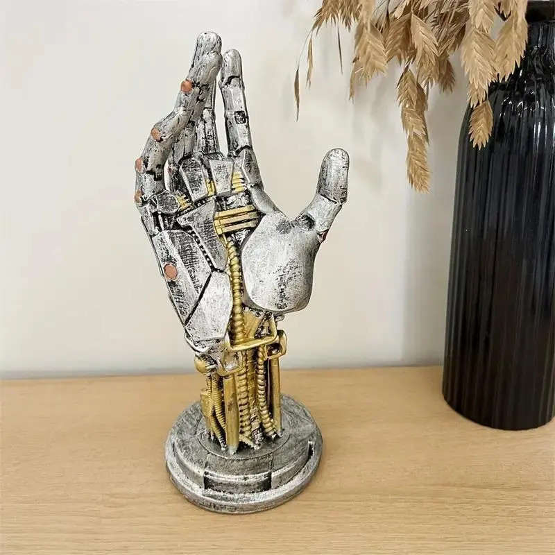 Steam Punk Manipulator Gaming Controllerr & Headset Storage Holder Shelf Retro Silver Vinyl Modern Art Mechanical Arm Ornament for Desktop Decoration