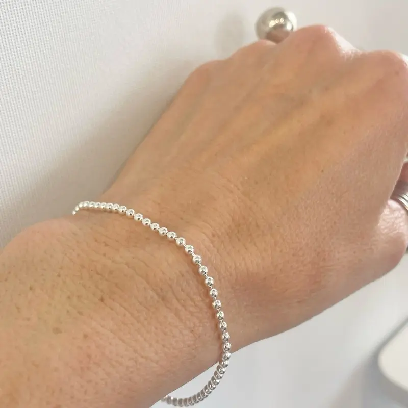 Sterling Silver 925 Ball Small Delicate Bracelet Size 7” 2mm