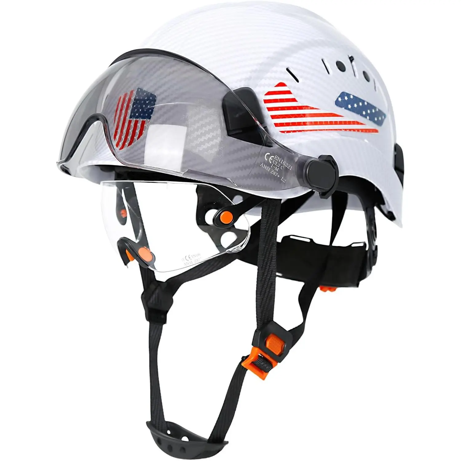 Vented Safety Hard Hat for Construction Workers - Carbon Fibre ABS Shell, 2-in-1 Eye Protection Dual Visor System, Sun Visor, 6-Point Suspension System, 12 Vibrant Styles, Adjustable Airflow, 6-Point Ratchet, Outdoor Work, Job Safety, 1.3 Lbs, One-Size-Fi